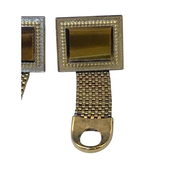 Vintage Gold Tone Tigers Eye Mesh Wrap Cufflinks (1489) - Picture 3 of 4